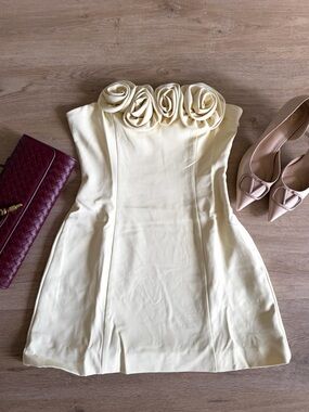Peppermayo Cream Strapless Rose-Embellished Mini Dress